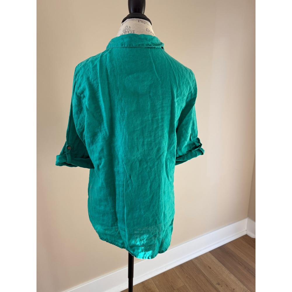 Hester & Orchard‎ Women's 100% Linen 3/4 Sleeve Green Shirt Size M - Picture 3 of 4